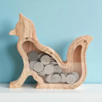 Tirelire En Bois En Forme D'Animal (Chien) Pour Enfants - Apprentissage De L'Épargne - Bois Massif Poli - Décoration Bureau