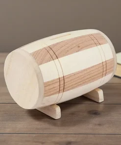 Tirelire En Bois Forme Tonneau De Vin - Style Rustique Vintage - 20x17x17 Cm - Pour Adulte Et Enfant, Décoration Et épargne