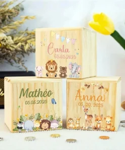 Tirelire Personnalisée Naissance en Bois