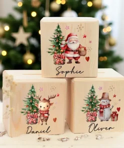 Tirelire Personnalisée de Noël en Bois